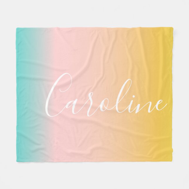 Sommar Pastel Gradient | PERSONLIG NAMN Fleecefilt (Framsidan (Horisontell))