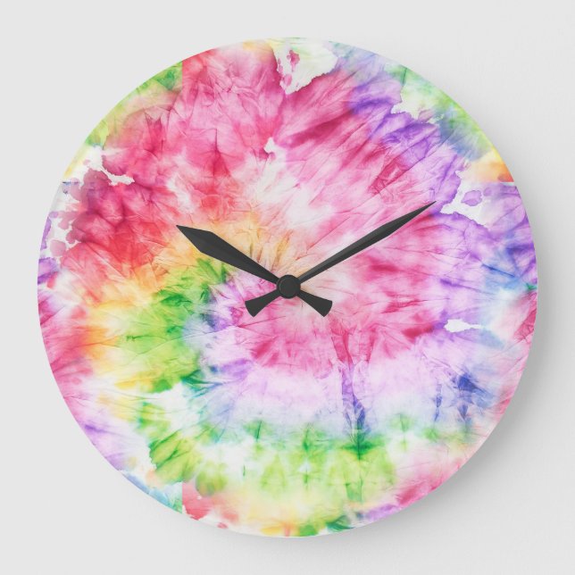 Sommar: Pastel Tie-Dye Mönster Stor Klocka (Framsida)