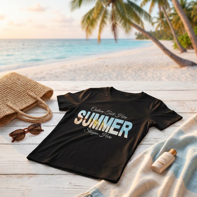 Sommar Pastell Kust Semester Anpassad Text T-Shirt (Summer Pastel Coastal Vacation Custom Text Tee)