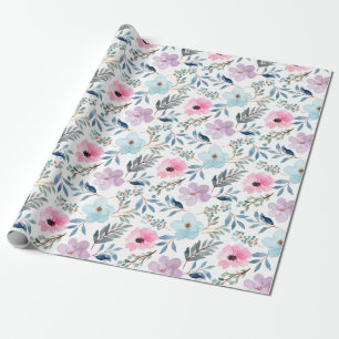Sommar Pastellblå Akvarell Blommor Mönster  Presentpapper