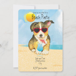 Sommar Pembroke Welsh Corgi Beach Party-inbjudan Julkort