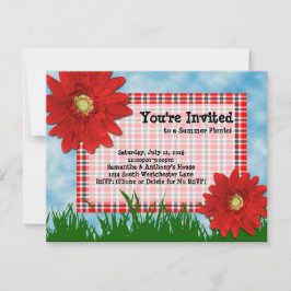 Sommar Picnic Cookout-inbjudan, Bright Red Daisy Inbjudningar