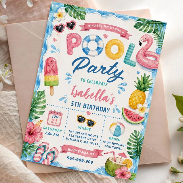 Sommar Pool Födelsedagsfest  Inbjudningar (Skapare uppladdad)