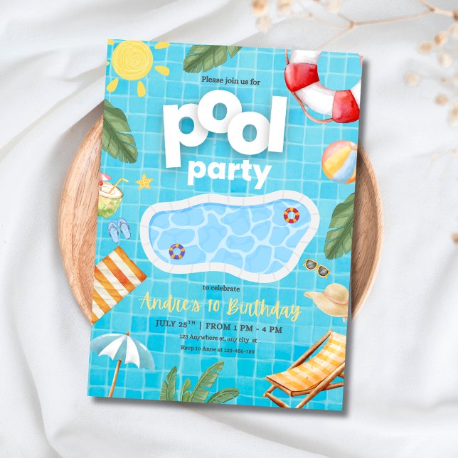 Sommar Pool Party Barnkalas Tropiskt Tema Inbjudningar (Skapare uppladdad)