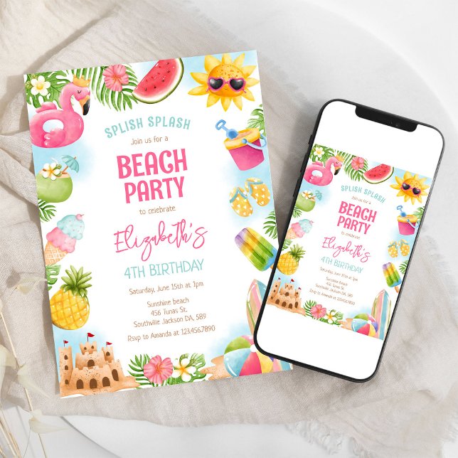 Sommar Pool Strand Födelsedagsfest Inbjudningar (Skapare uppladdad)