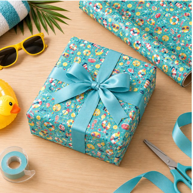 Sommar poolparty 2-årsfest presentpapper (Summer Pool Party 2nd birthday Wrapping Paper)