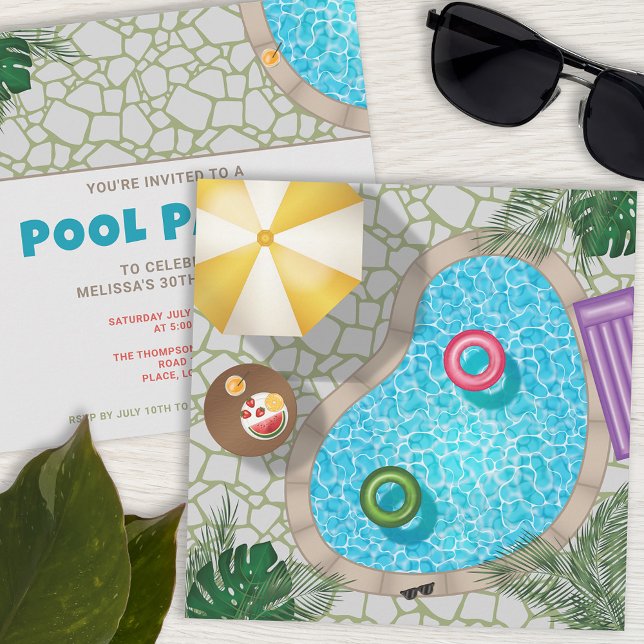 Sommar poolparty bakgård simbassäng födelsedagsfes inbjudningar (Skapare uppladdad)