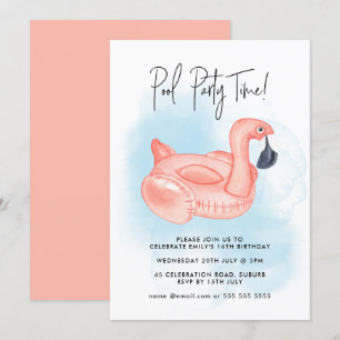 Sommar Poolparty Flamingo Födelsedagsfest för alla Inbjudningar