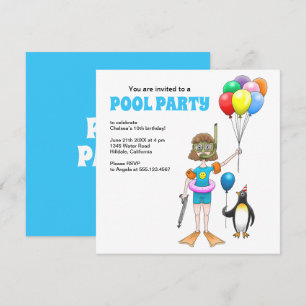 Sommar Poolparty Födelsedagsfest Inbjudningar