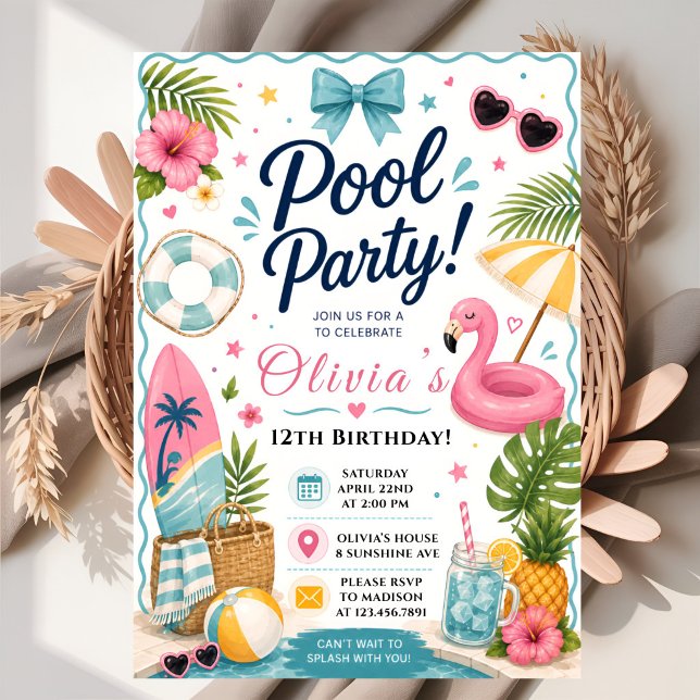 Sommar Poolparty Födelsedagsfest Inbjudningar (Skapare uppladdad)