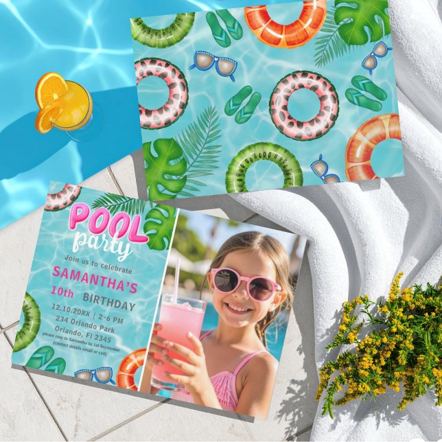 Sommar Poolparty Födelsedagsinbjudan för alla åldr Inbjudningar (Skapare uppladdad)