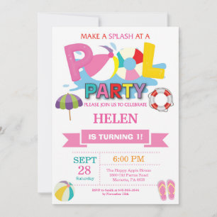 Sommar poolparty inbjudan Splish Splash Flicka