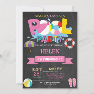 Sommar poolparty inbjudan Splish Splash Flicka
