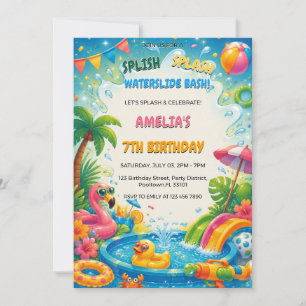 Sommar Poolparty Stänk Födelsedag Inbjudningar