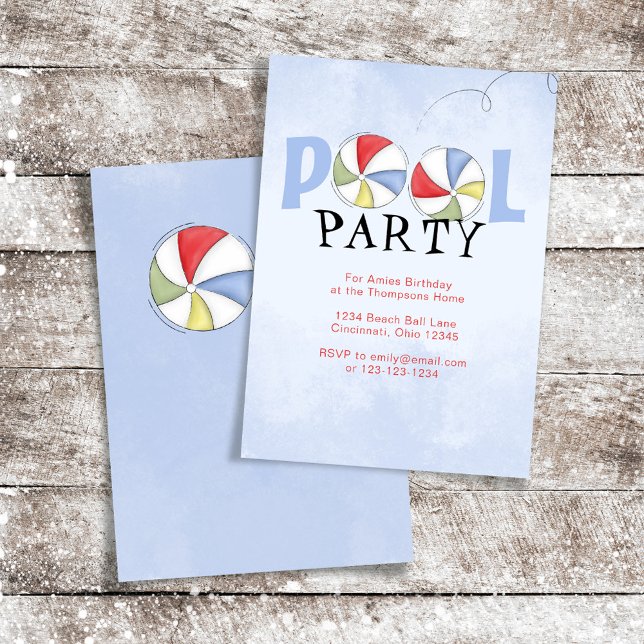 Sommar poolparty strandbollar anpassade inbjudningar (Pool party custom invitation template)