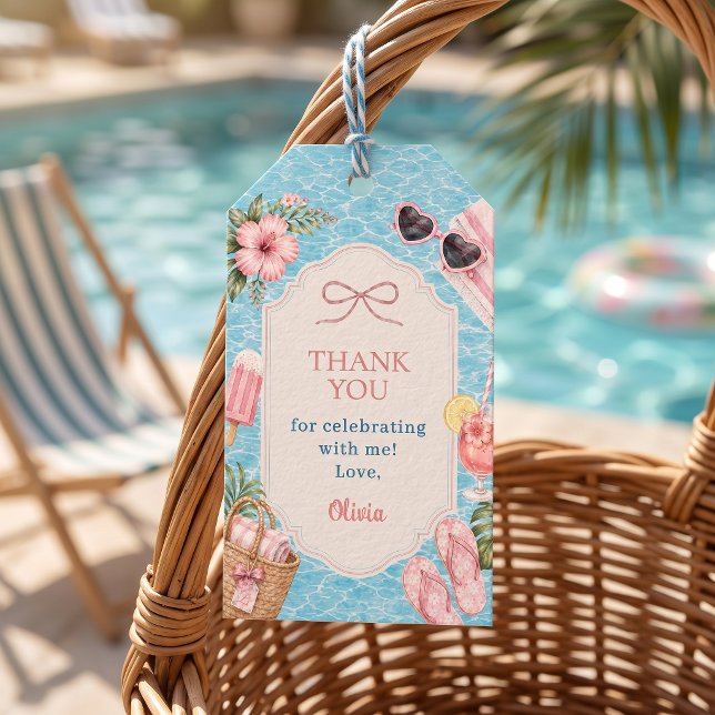 Sommar Poolparty Tjej Födelsedag Presentetikett (Skapare uppladdad)