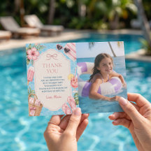 Sommar poolparty tjej födelsedags tackkort