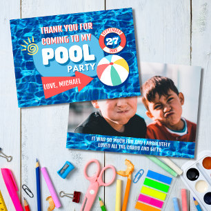 Sommar Poolparty Tropisk Födelsedagsfest Blå Tack Kort