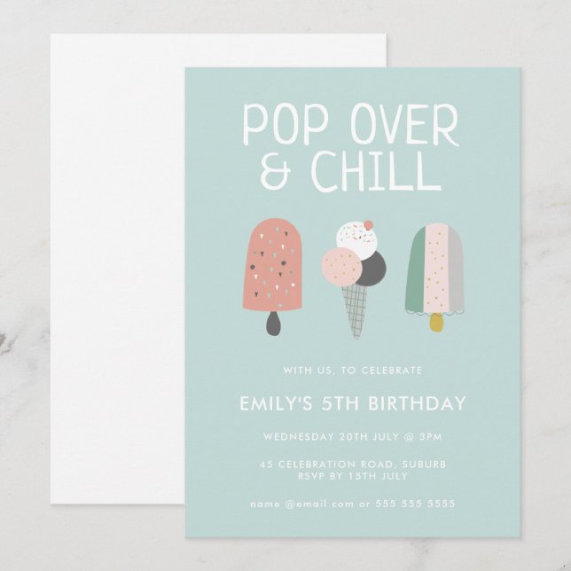 Sommar Pop Over & Chill Popsicle Party Födelsedag Inbjudningar (Fram/baksida)