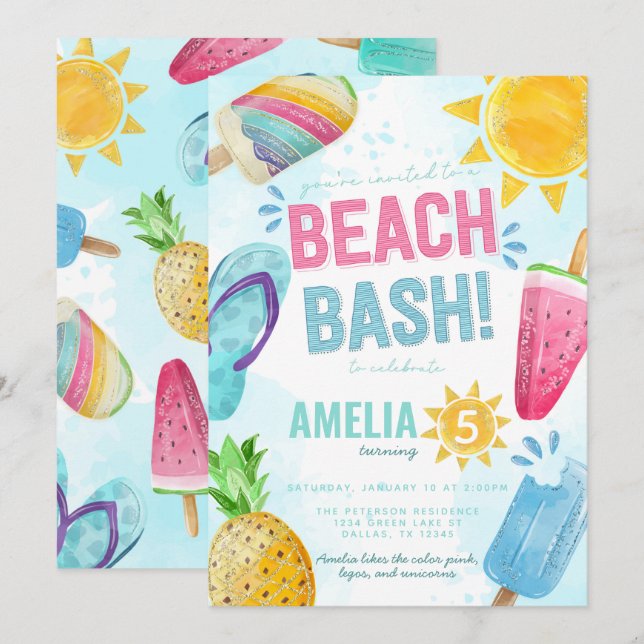 Sommar-popsicle Bash-Födelsedagsfest Inbjudningar (Fram/baksida)