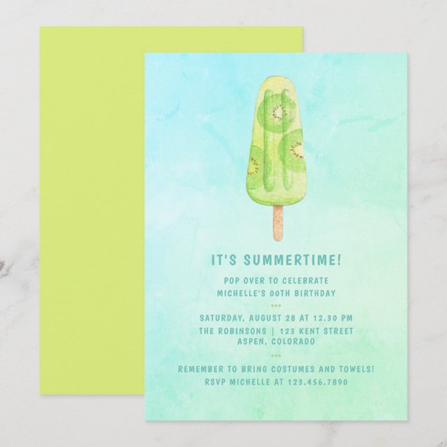 Sommar Popsicle Vattenfärg Födelsedagsfest Inbjudningar (Fram/baksida)
