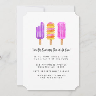 Sommar Popsicles Ice Cream Bassäng Party Inbjudan