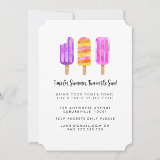 Sommar Popsicles Ice Cream Bassäng Party Inbjudan
