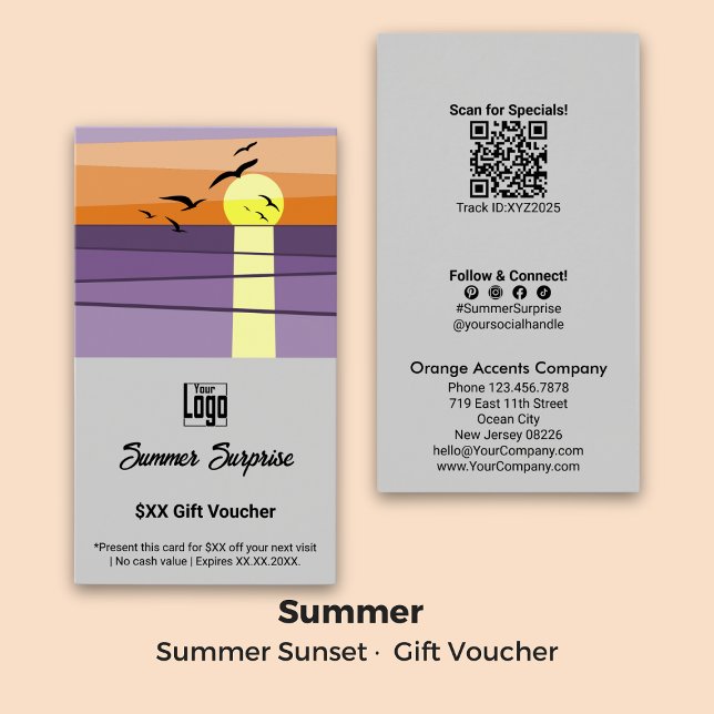 Sommar-Porträtt-format Gift Voucher Visitkort (Summer Sunset Portrait Format Gift Voucher)