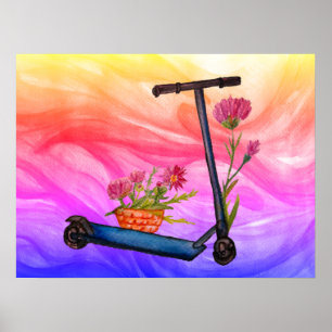 Sommar Poster Blommigt Push Scooter Art