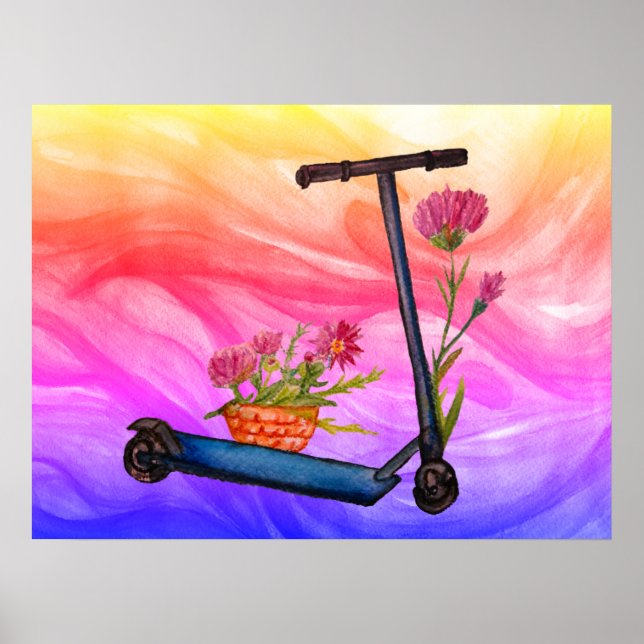 Sommar Poster Blommigt  Push Scooter Art (Framsidan)