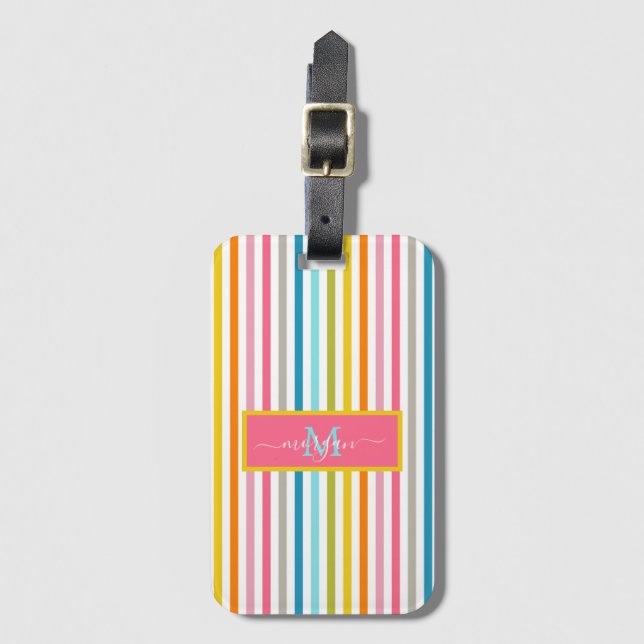 Sommar Rainbow Rand Monogram-skript Bagagebricka (Framsida vertikal)
