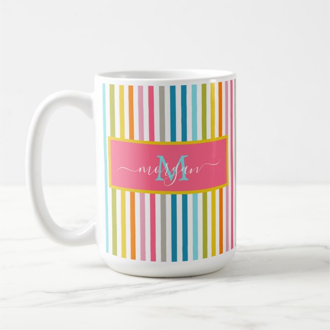 Sommar Rainbow Rand Monogram-skript Kaffemugg (Vänster)