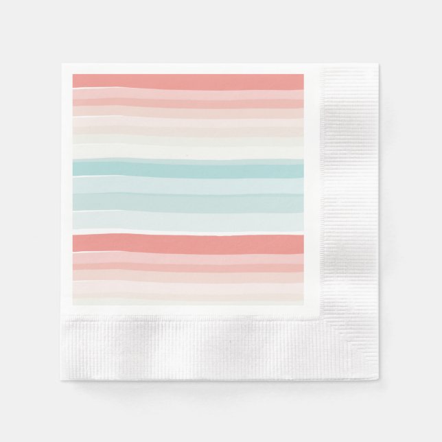 Sommar rand i korall och turkos pappersservett (Framsidan)