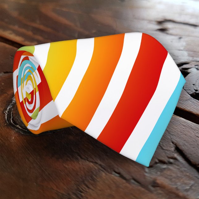 Sommar Rand på Anpassningsbar-Färg-tidningen Backg Slips (Tie featuring a modern happy rainbow striped pattern with a custom background color )