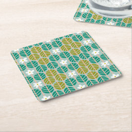 Sommar rand retro underlägg blommigt grönt blått papper kvadrat