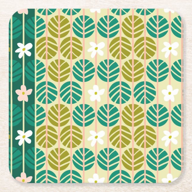 Sommar rand retro underlägg blommigt ljust grönt (Framsidan)