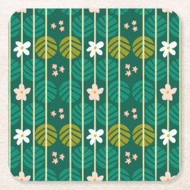 Sommar rand retro underlägg blommigt mörk grönt papper kvadrat