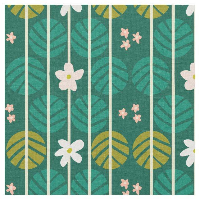 Sommar-randens mörk grönt blommigt tyg (Närbild)