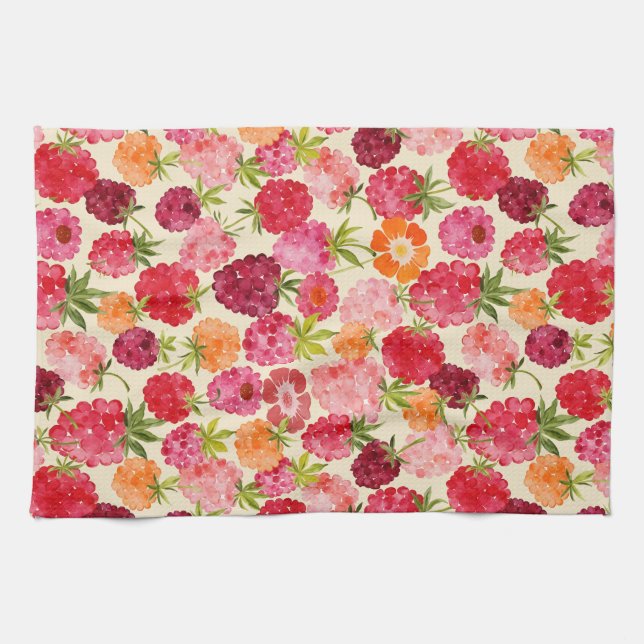 Sommar Raspberry Watercolor Coquette Kökshandduk (Horisontell)