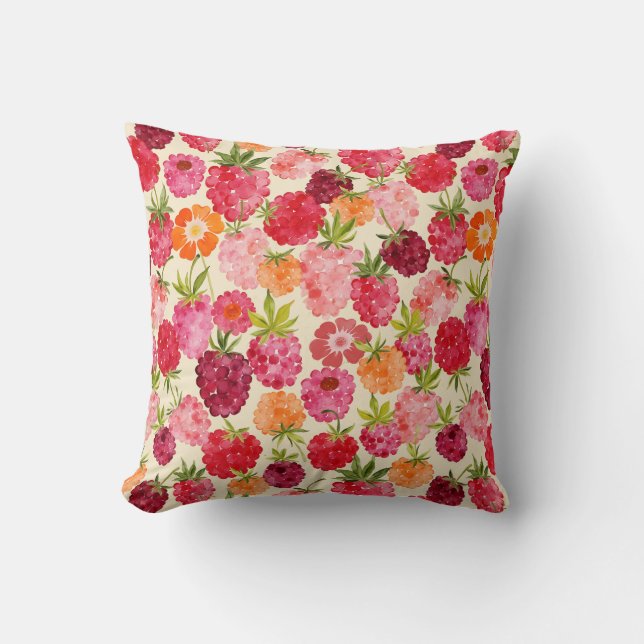 Sommar Raspberry Watercolor Coquette Kudde (Framsida)