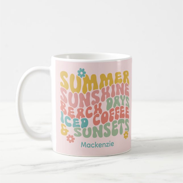 Sommar: Retro Beach Iced Coffee Sunsets Kaffemugg (Vänster)