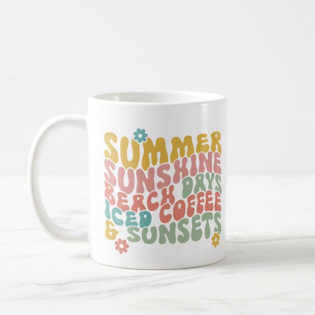 Sommar: Retro Beach Iced Coffee Sunsets Kaffemugg (Vänster)