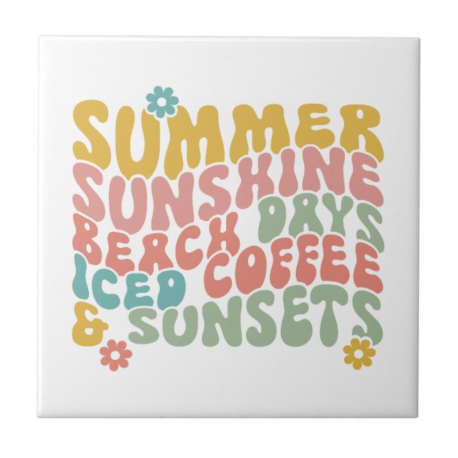 Sommar: Retro Beach Iced Coffee Sunsets Kakelplatta (Framsidan)