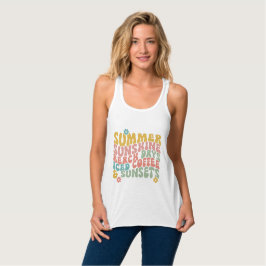 Sommar: Retro Beach Iced Coffee Sunsets Linne Med Racerback