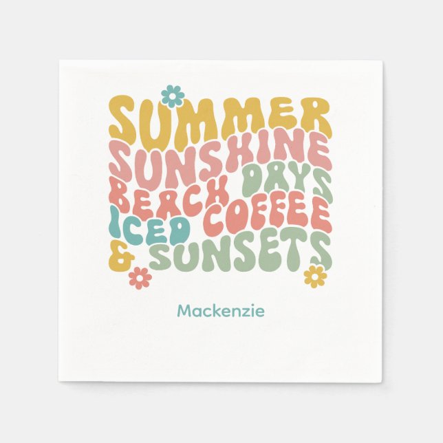Sommar: Retro Beach Iced Coffee Sunsets Pappersservett (Framsidan)
