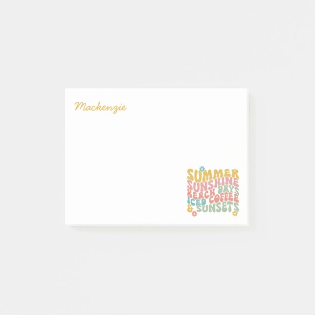 Sommar: Retro Beach Iced Coffee Sunsets Post-it Block (Framsida)