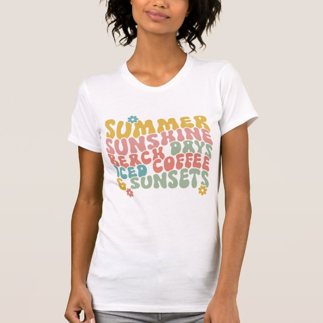 Sommar: Retro Beach Iced Coffee Sunsets T Shirt (Framsida)