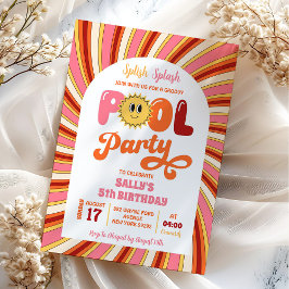 Sommar Retro Groovy Sol Poolparty Födelsedag Inbjudningar