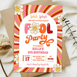 Sommar Retro Groovy Tusenskönor Pool Party Födelse Inbjudningar