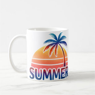 Sommar retro solnedgång palmträd kaffemugg